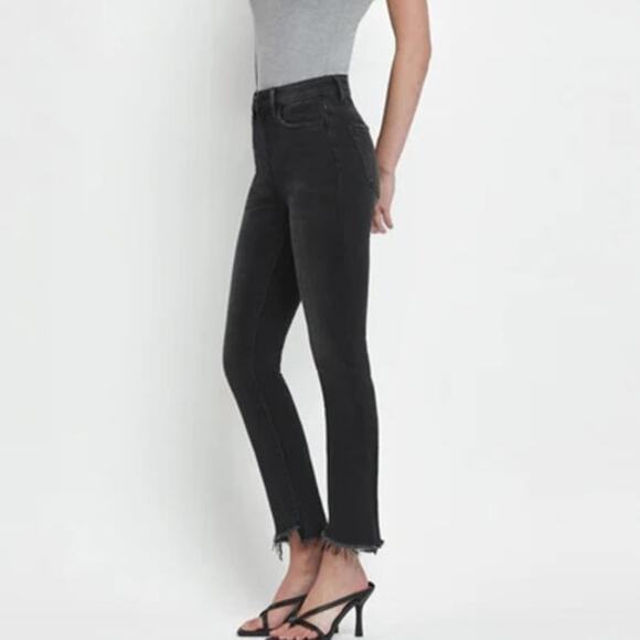 Flying Monkey Womens High Rise Slim Straight Crop Uneven Hem Jeans Size 25 Black - Picture 5 of 10